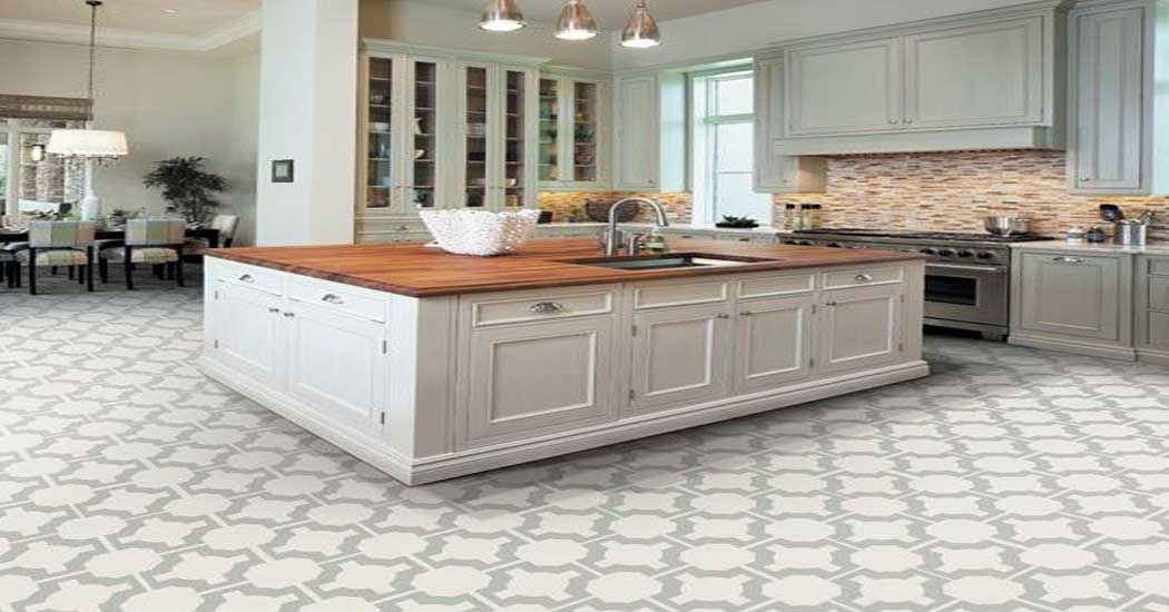 carpet floor tiles in a kitchen