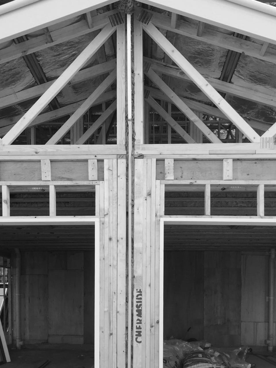 timber framed construction with firewall shown