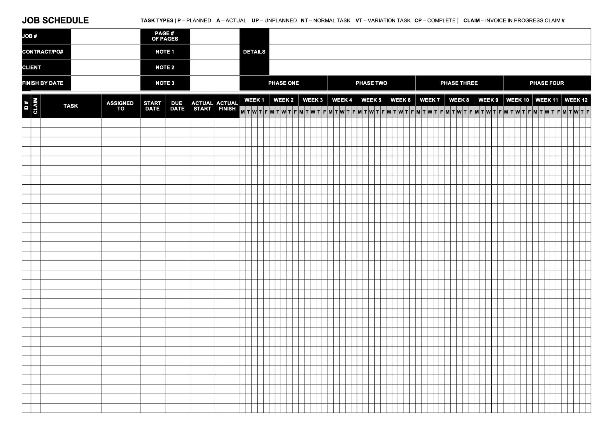 Job schedule planner page