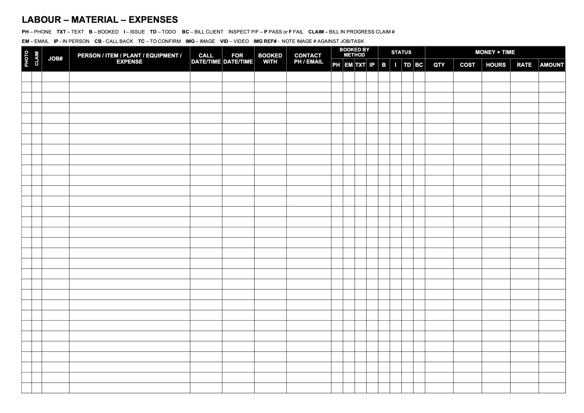 Labour material and expense tracker