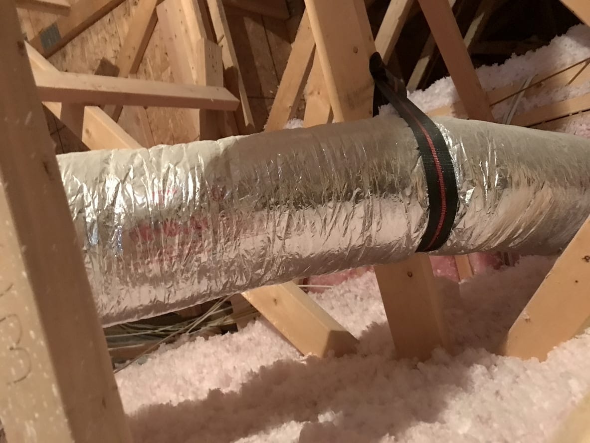 strapped insulated duct in ceiling space