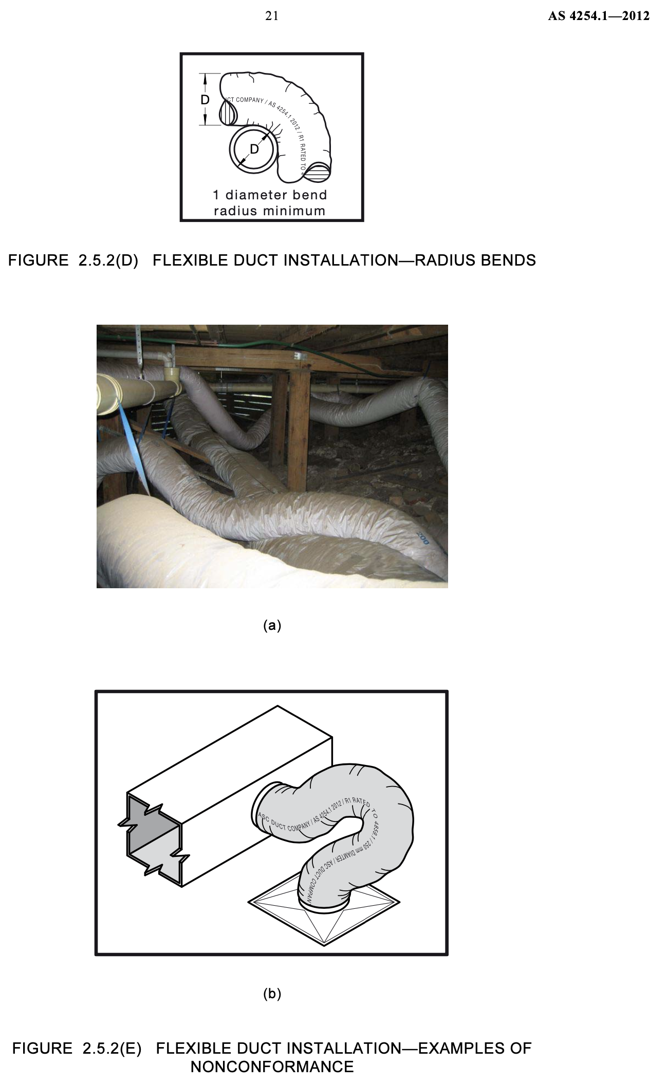 extract from as4254.1showing flexible duct non conformance