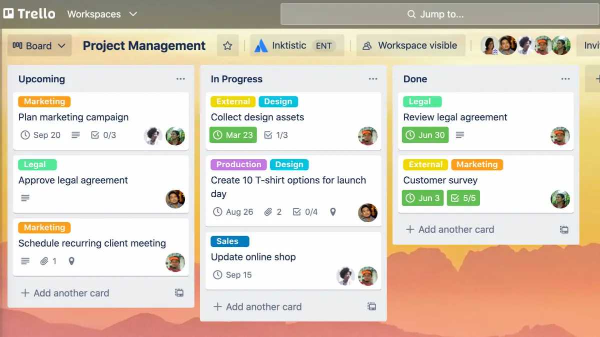 a trello board with cards shown