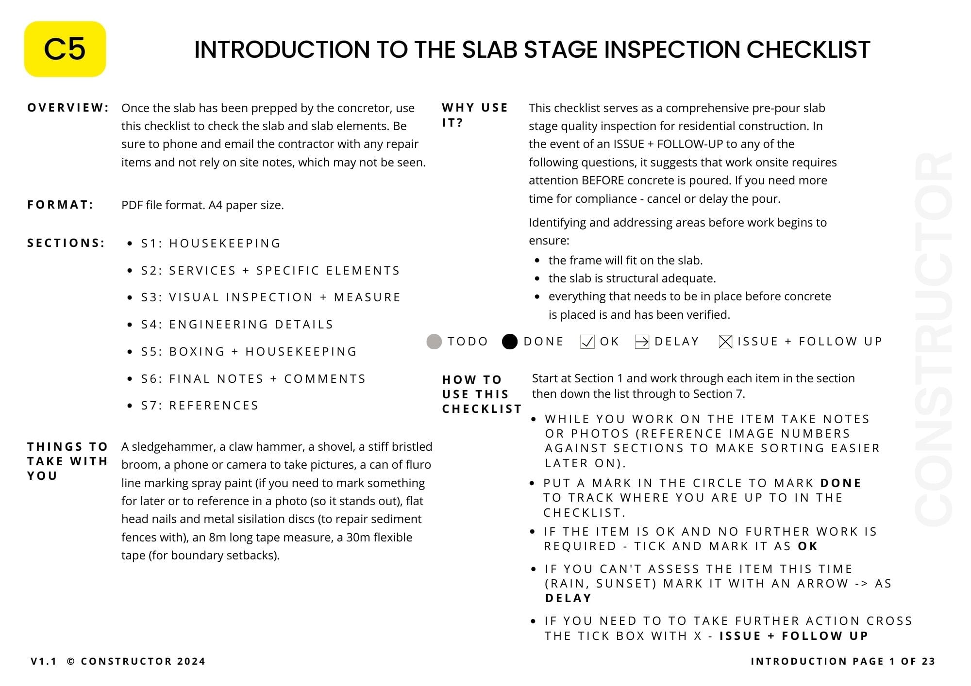 Cover page introducing C5 checklist content