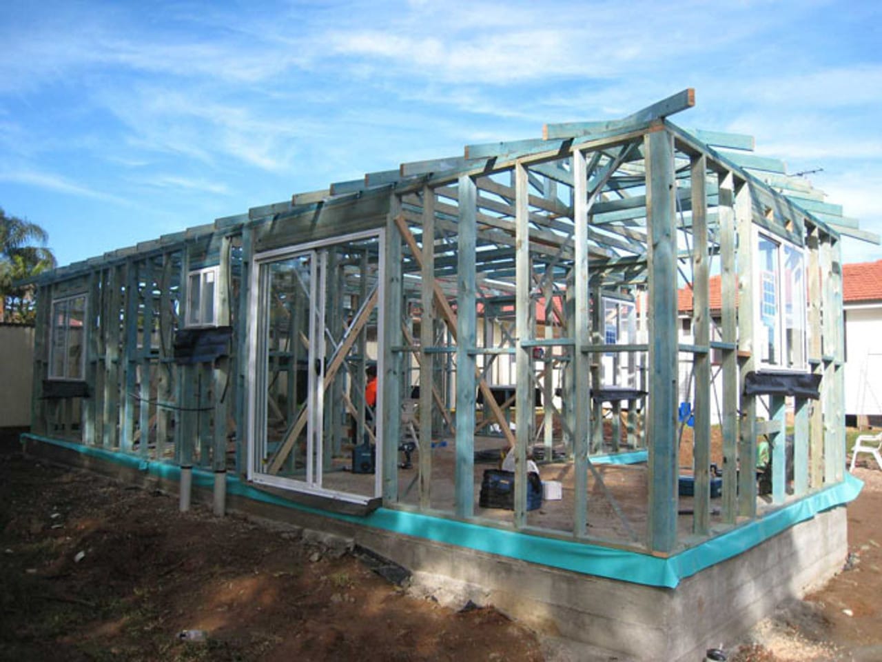 timber framed residential house treated pine